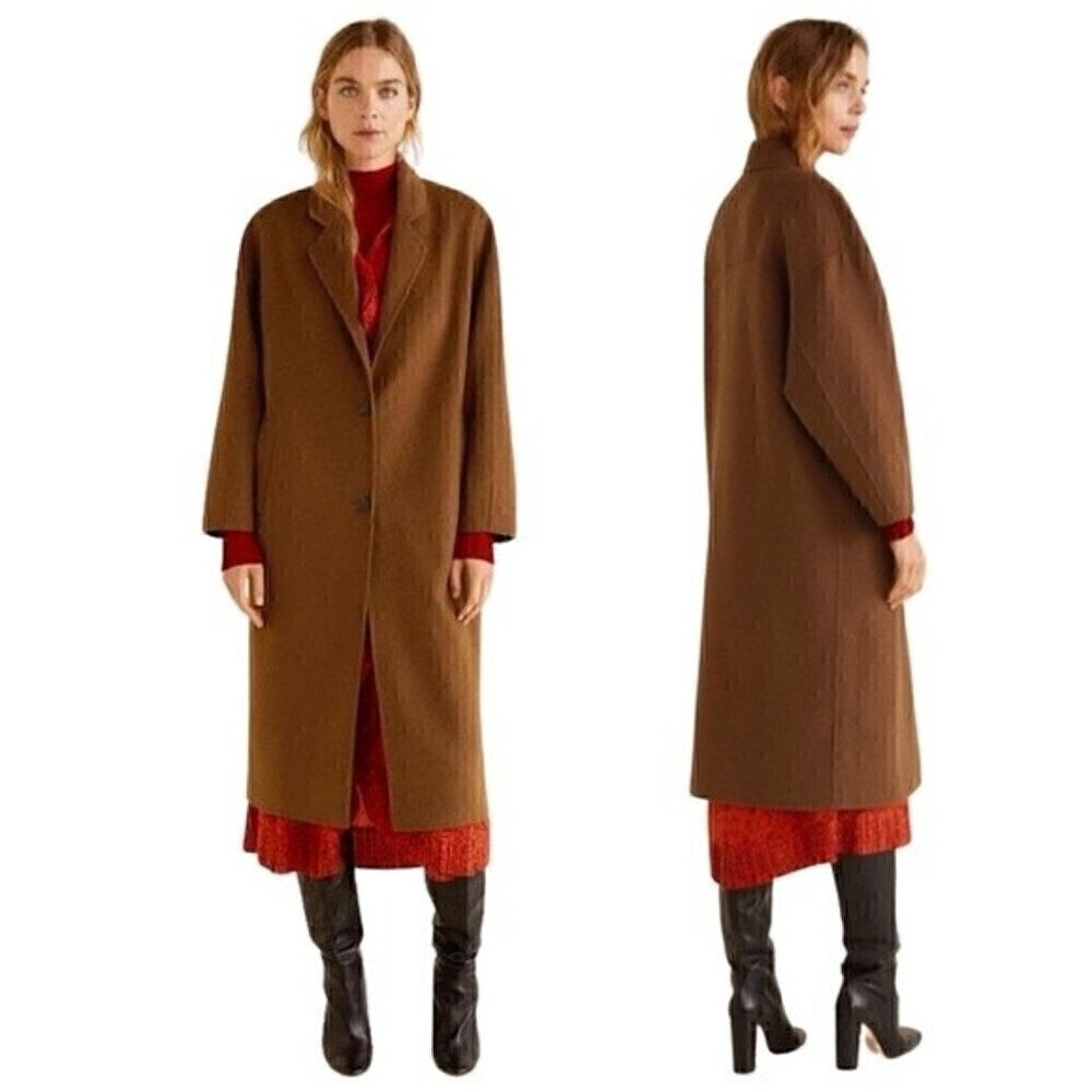 New! MANGO Wool Blend Unstructured Handmade Abrigo Tempo Buttoned Oversized Coat